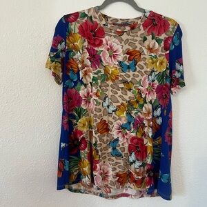 Johnny Was Mayflower leopard butterfly floral shirt